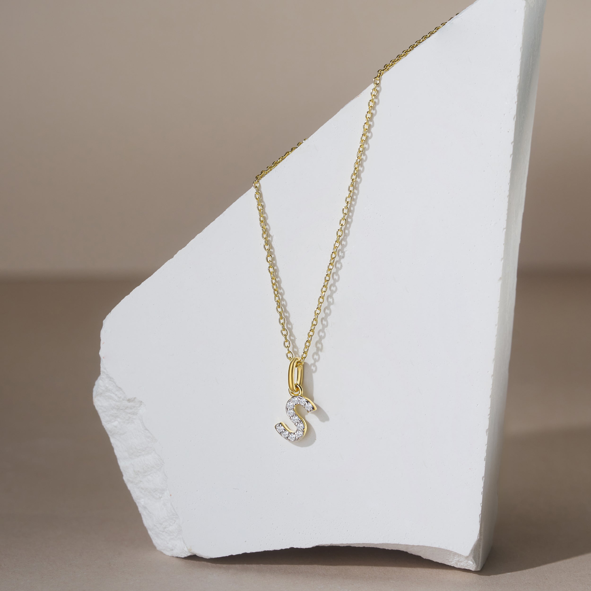 Love Letter Initial S Lab Diamond Necklace set in 18K Gold Vermeil